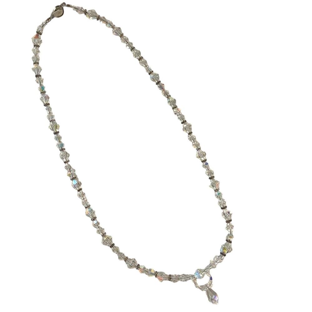 Vintage Aurora Borealis AB Crystal Necklace 20.5" Faceted Beads Elegant Classy